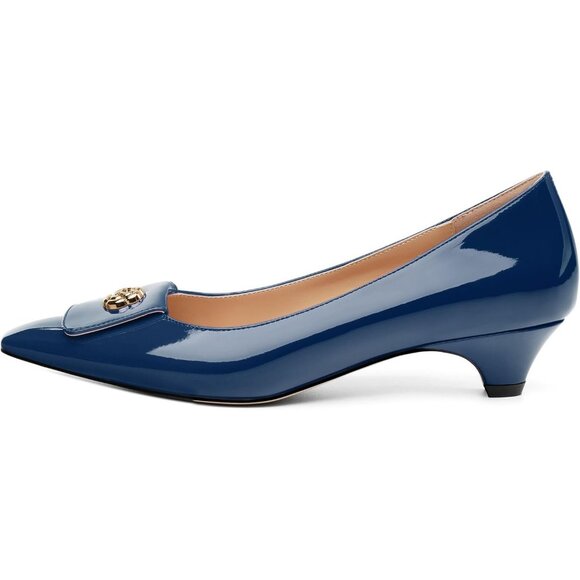 Royal Blue Patent Low Heel Women Shoes Classic Dress Pumps Elegant Office Style - Picture 2 of 5